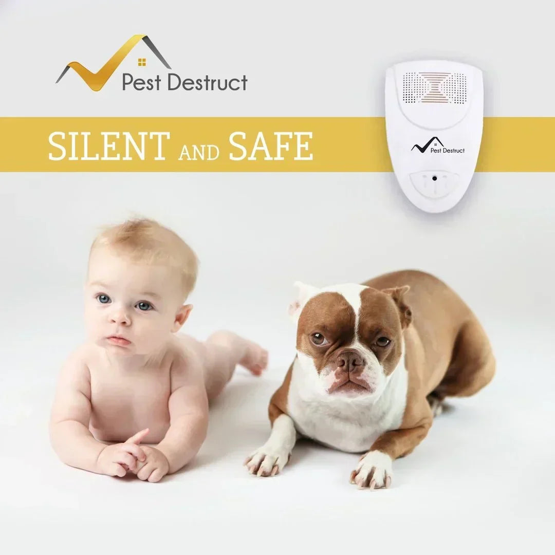 White ultrasonic bed bug repeller with speaker grille and blue indicator light