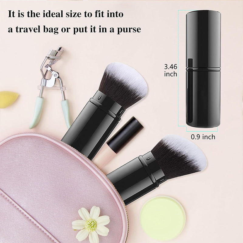 Black portable kabuki makeup brush with protective cap