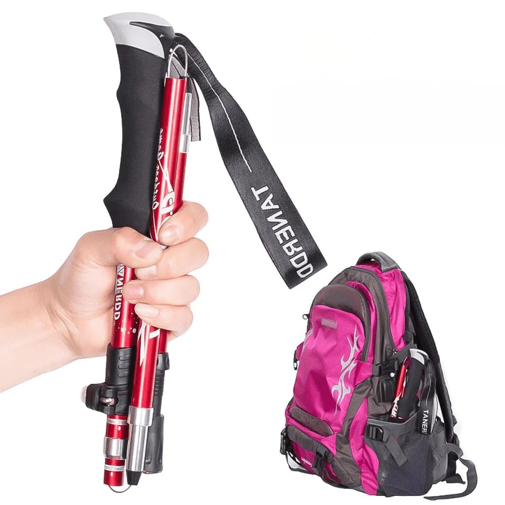 Foldable adjustable trekking poles with ergonomic handles and wrist straps