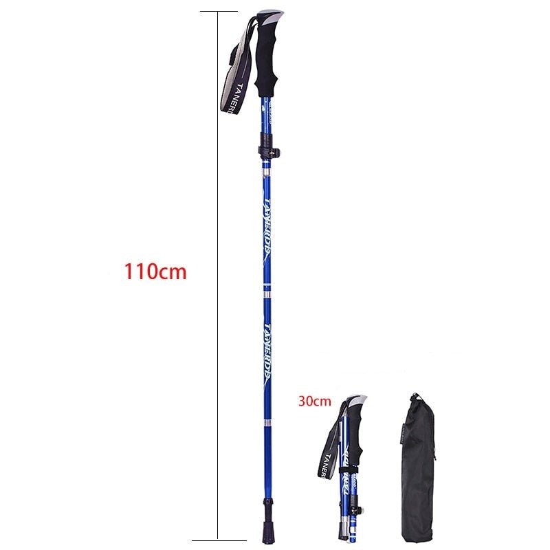 Foldable adjustable trekking poles with ergonomic handles and wrist straps