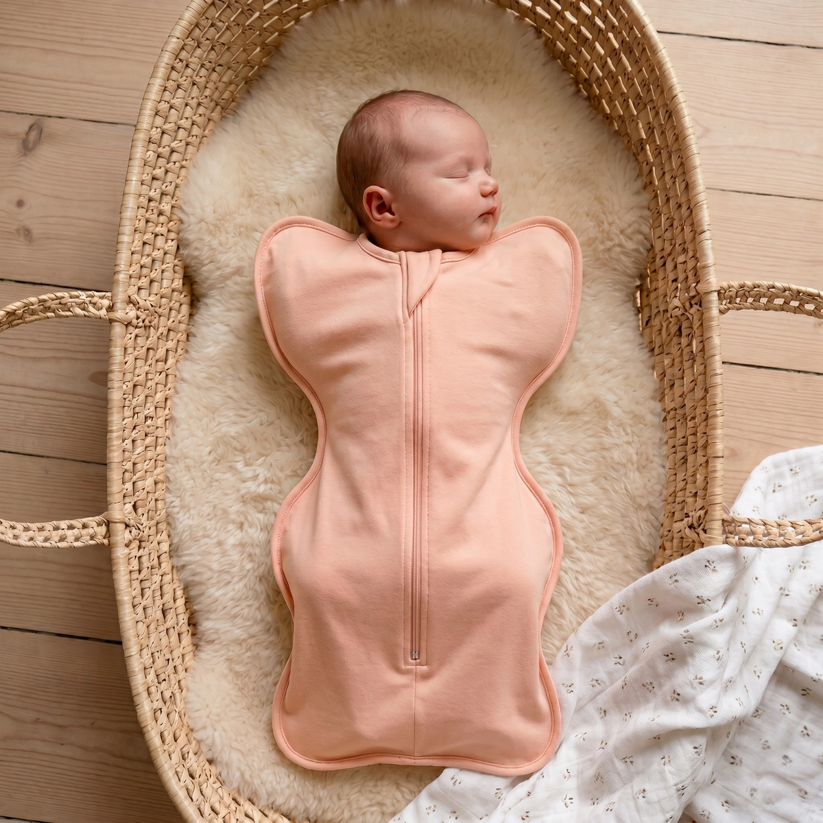 Baby swaddle sleep sack with full-length front zip
