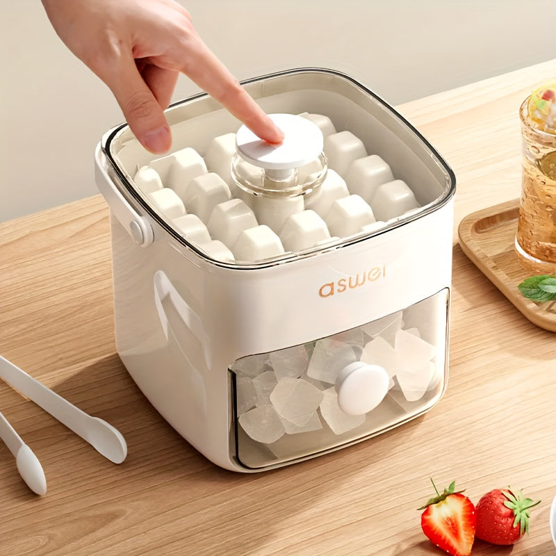 White countertop ice cube maker with transparent drawer and clear lid