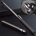Retractable defence baton with silver telescopic shaft and textured black handle