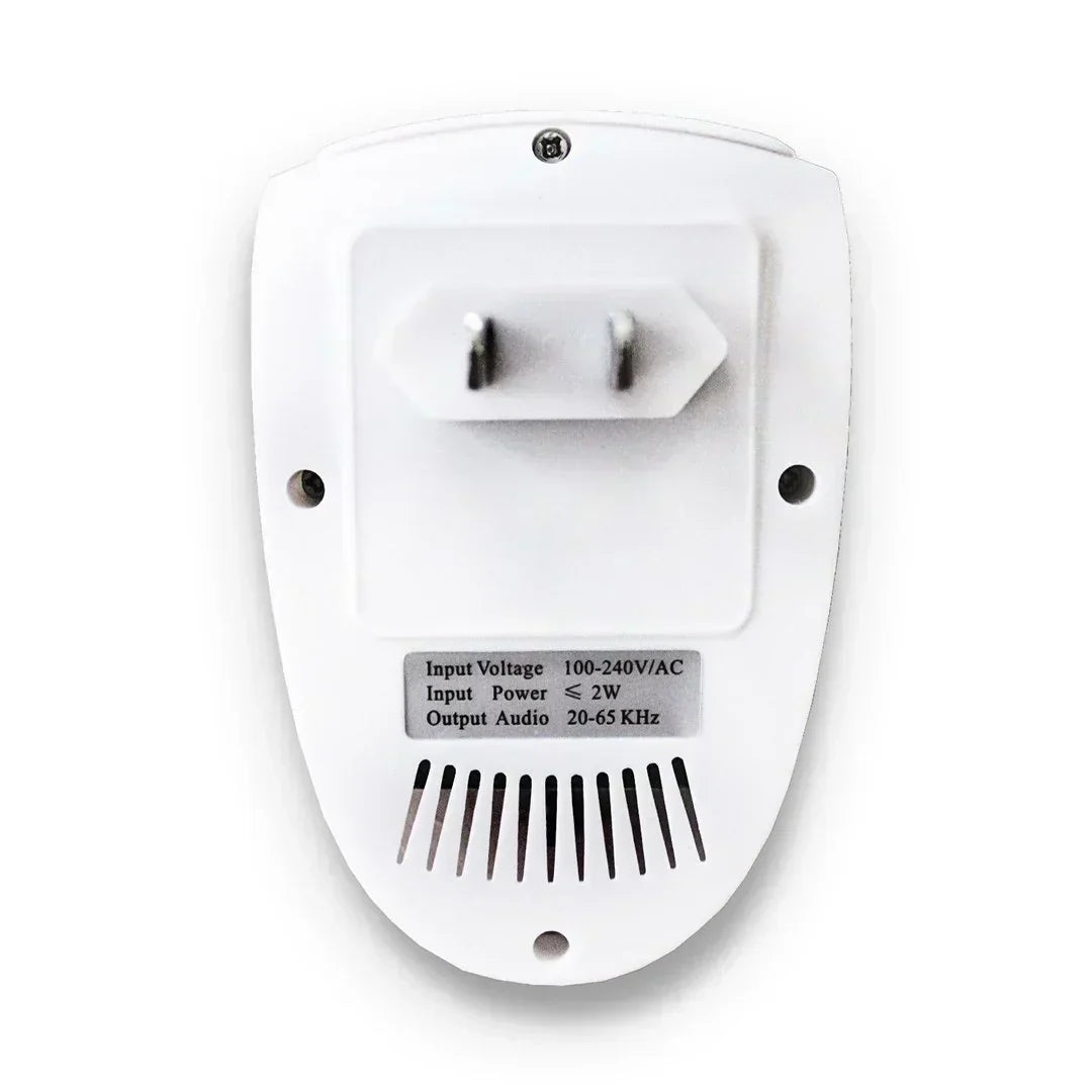 White ultrasonic bed bug repeller with speaker grille and blue indicator light