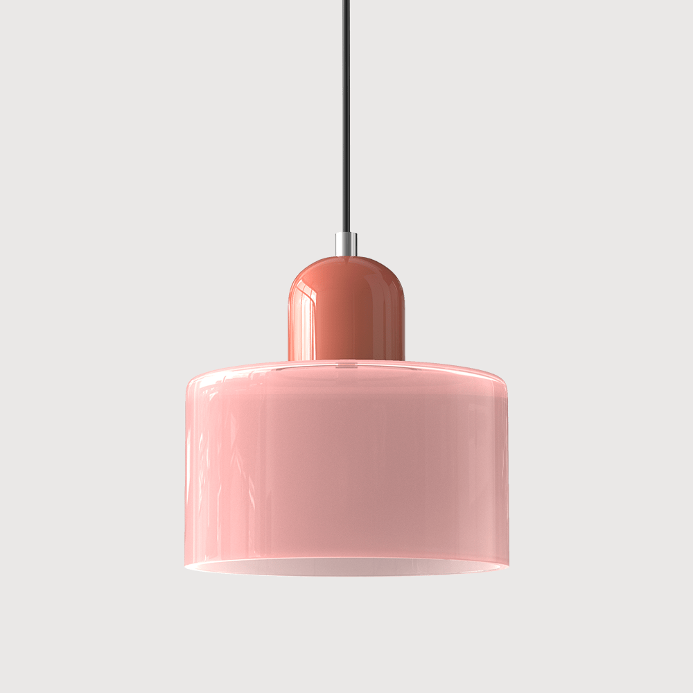 Bauhaus glass pendant ceiling light with rounded drum shade and hanging cord