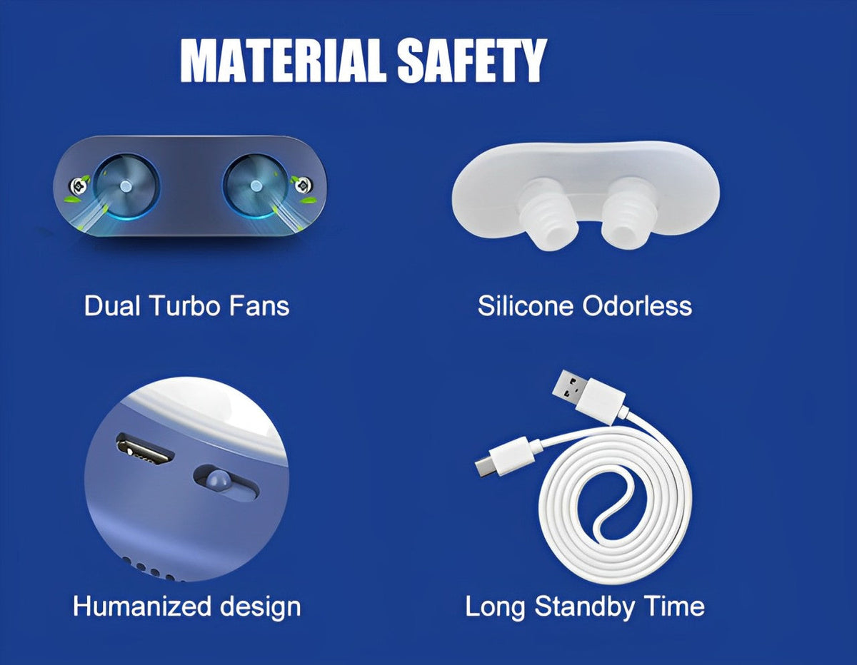 Compact electronic nasal breathing device with twin supports and USB port