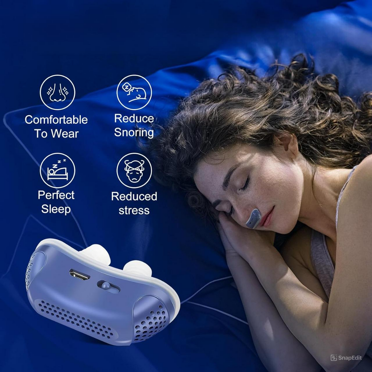 Compact electronic nasal breathing device with twin supports and USB port