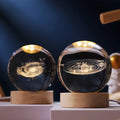 Clear crystal planet ball LED night lamp with wood-effect base