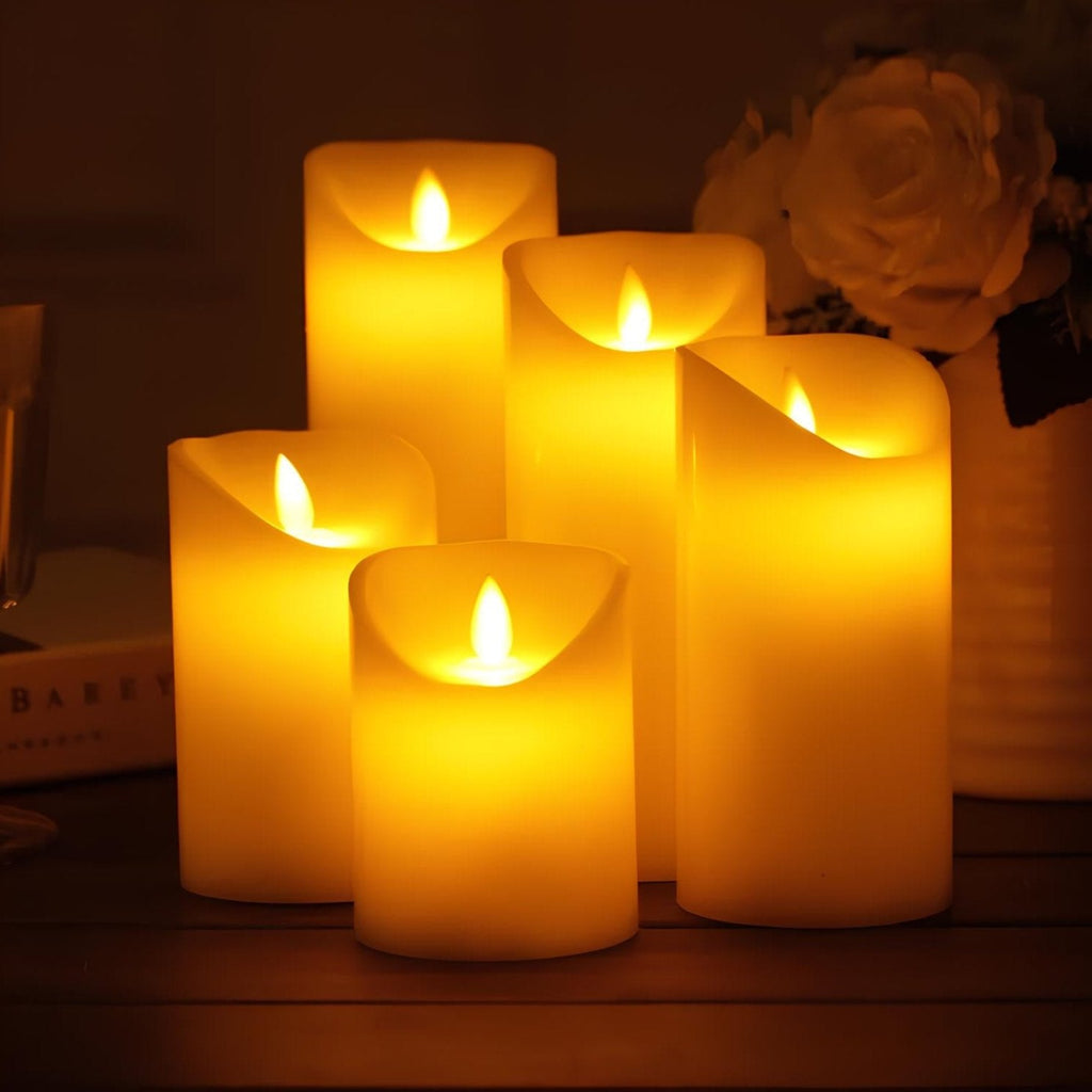 White flameless LED candle with a warm flickering flame-style light