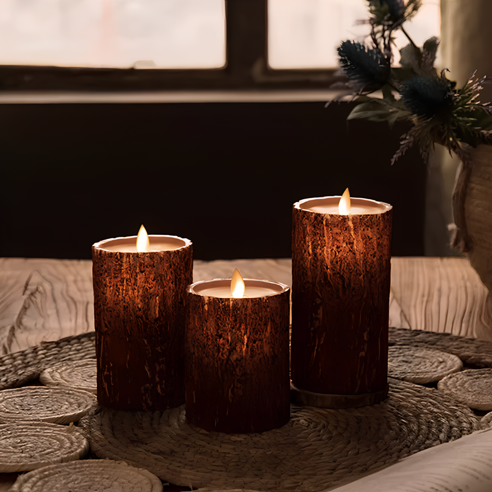White flameless LED candle with a warm flickering flame-style light