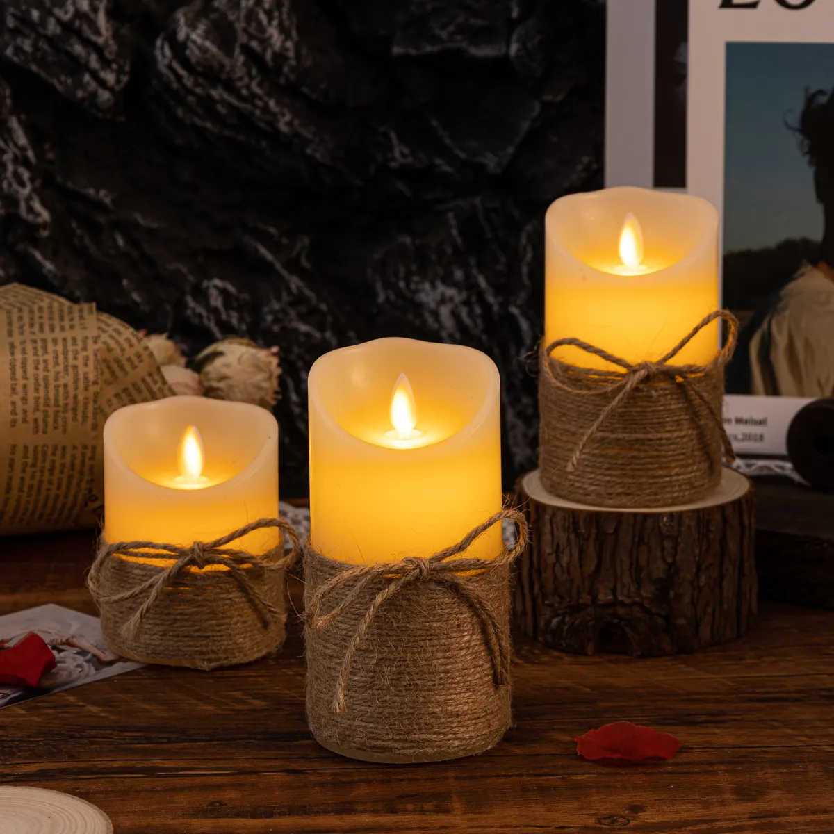 White flameless LED candle with a warm flickering flame-style light