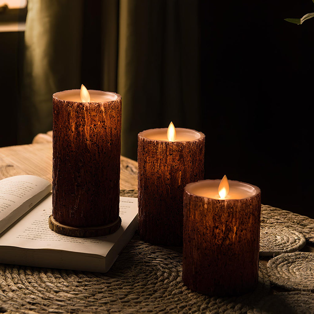 White flameless LED candle with a warm flickering flame-style light