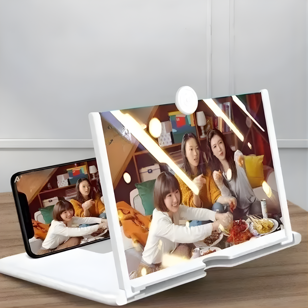 Foldable phone screen magnifier with stand and viewing panel