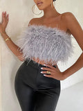 Strapless feather bandeau top with textured trim