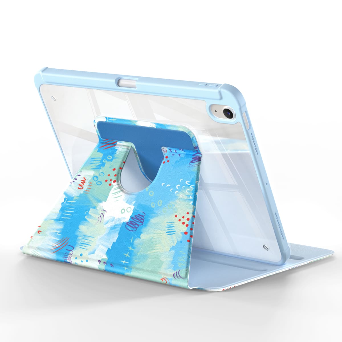iPad case with clear shell and abstract sunset folio cover