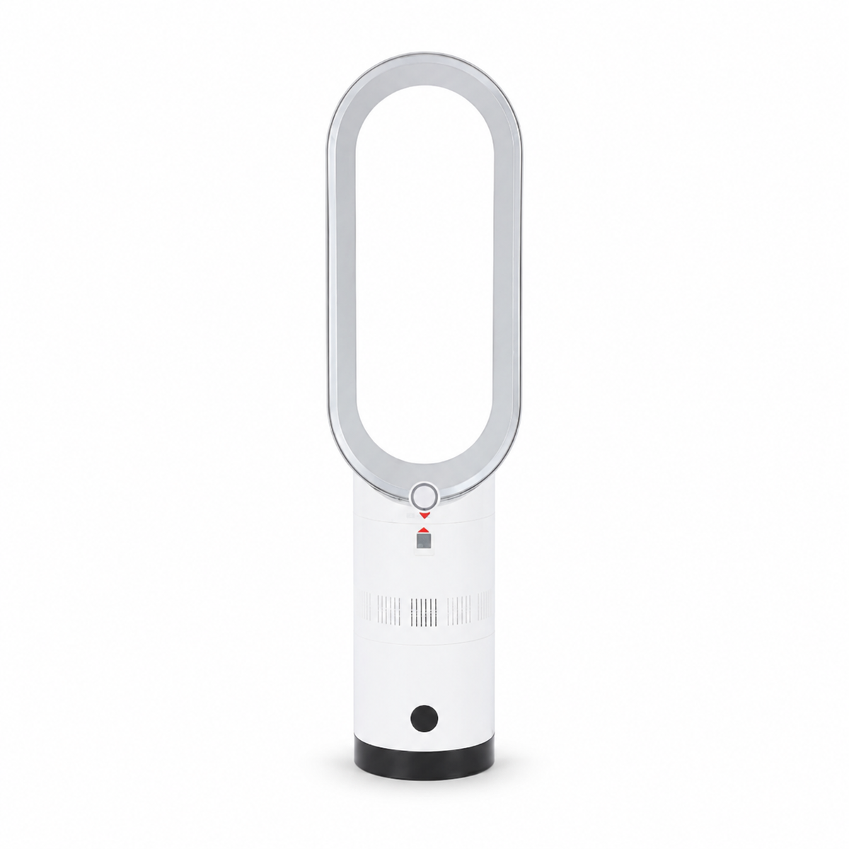 Bladeless tower fan with oval air outlet and cylindrical base
