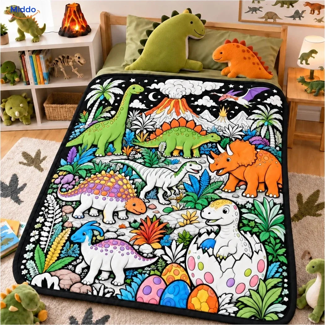 Illustrated colouring blanket with animal and nature scenes