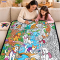 Illustrated colouring blanket with animal and nature scenes