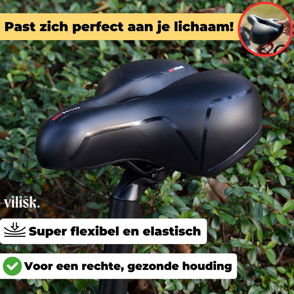 Ergonomic bicycle saddle with textured support panels, ventilation zone and suspension springs
