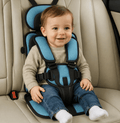 Foldable travel child seat with padded headrest and five-point harness