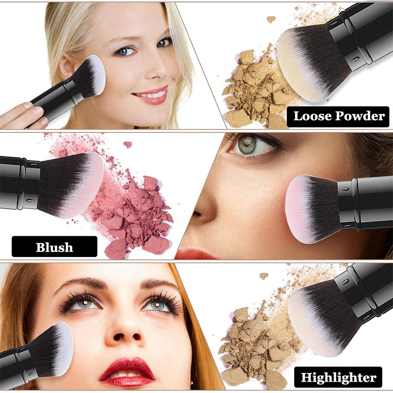 Black portable kabuki makeup brush with protective cap