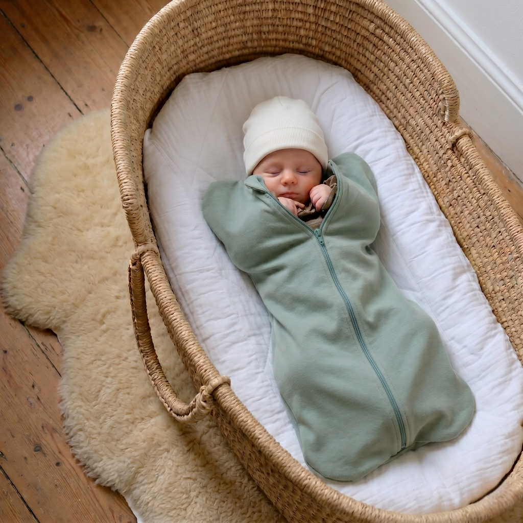 Baby swaddle sleep sack with full-length front zip