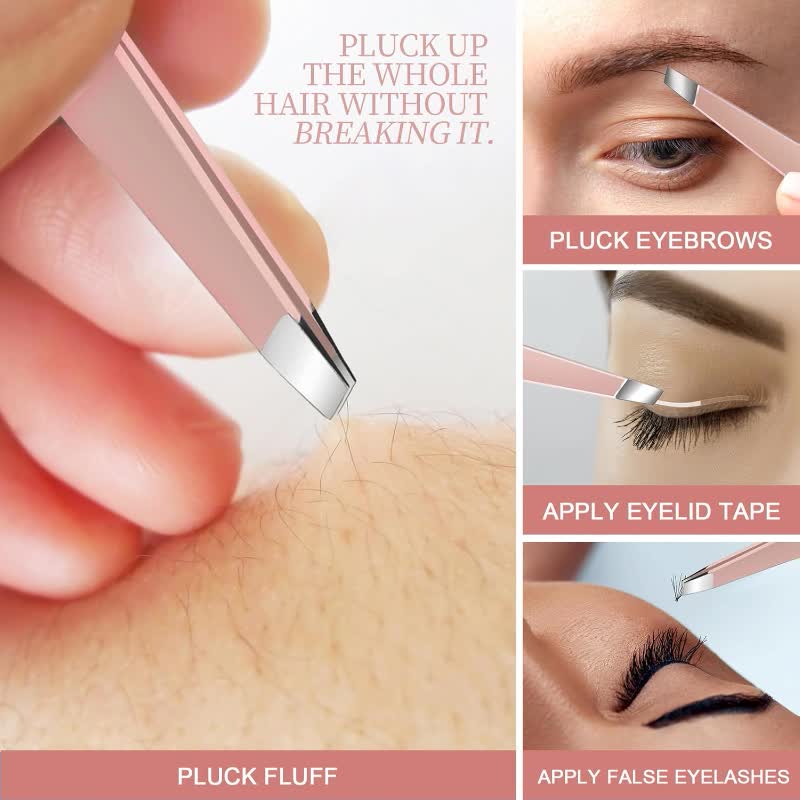 Pink precision eyebrow and eyelash beauty tools with clear storage case