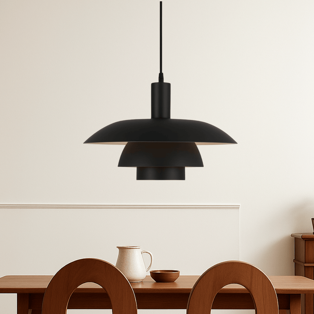 Layered LED pendant ceiling light with a dome shade and hanging cable