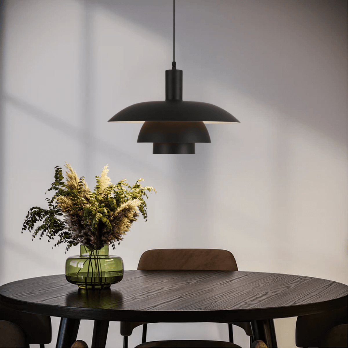 Layered LED pendant ceiling light with a dome shade and hanging cable