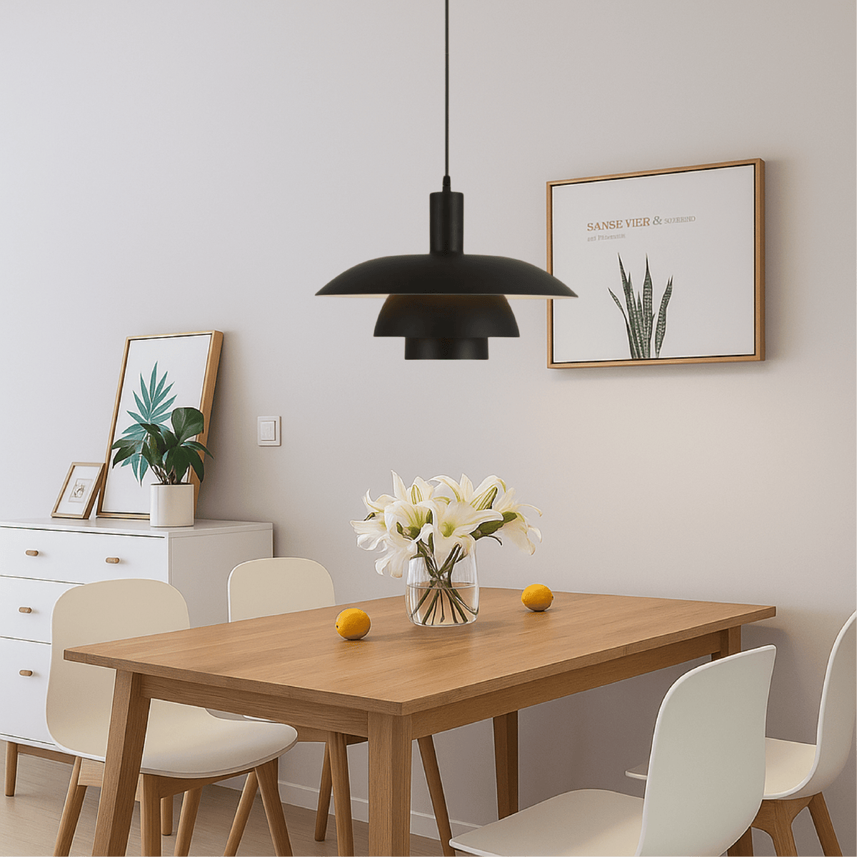 Layered LED pendant ceiling light with a dome shade and hanging cable