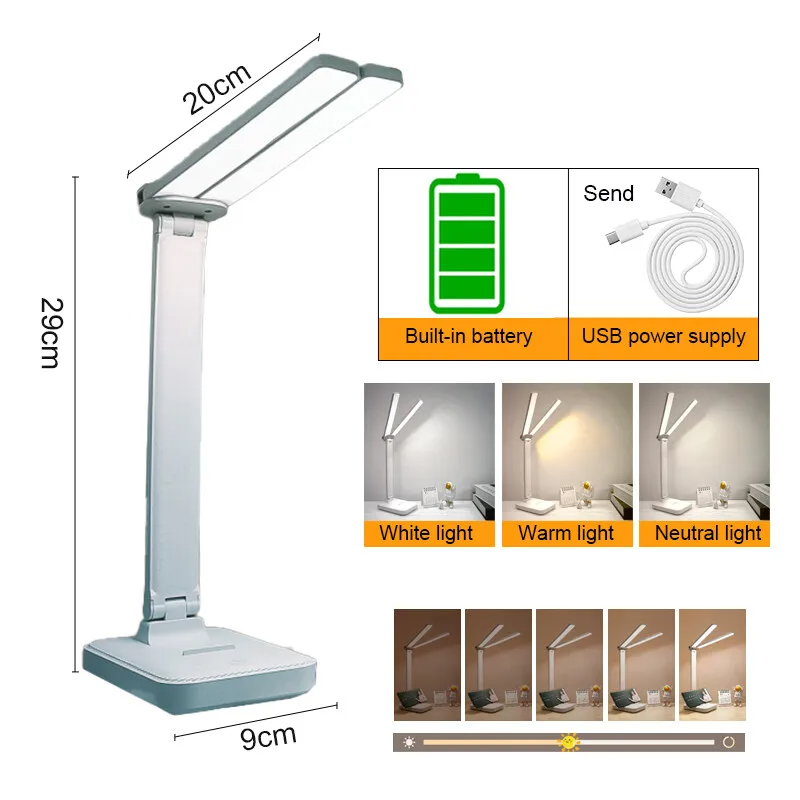 Foldable rechargeable LED desk lamp with touch control and USB cable