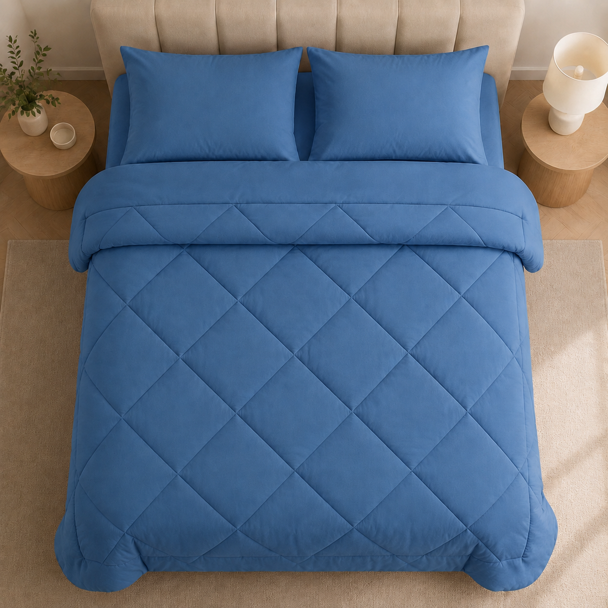 Quilted 2-in-1 duvet with diamond stitching on a bed