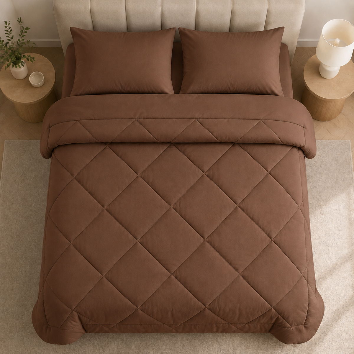 Quilted 2-in-1 duvet with diamond stitching on a bed