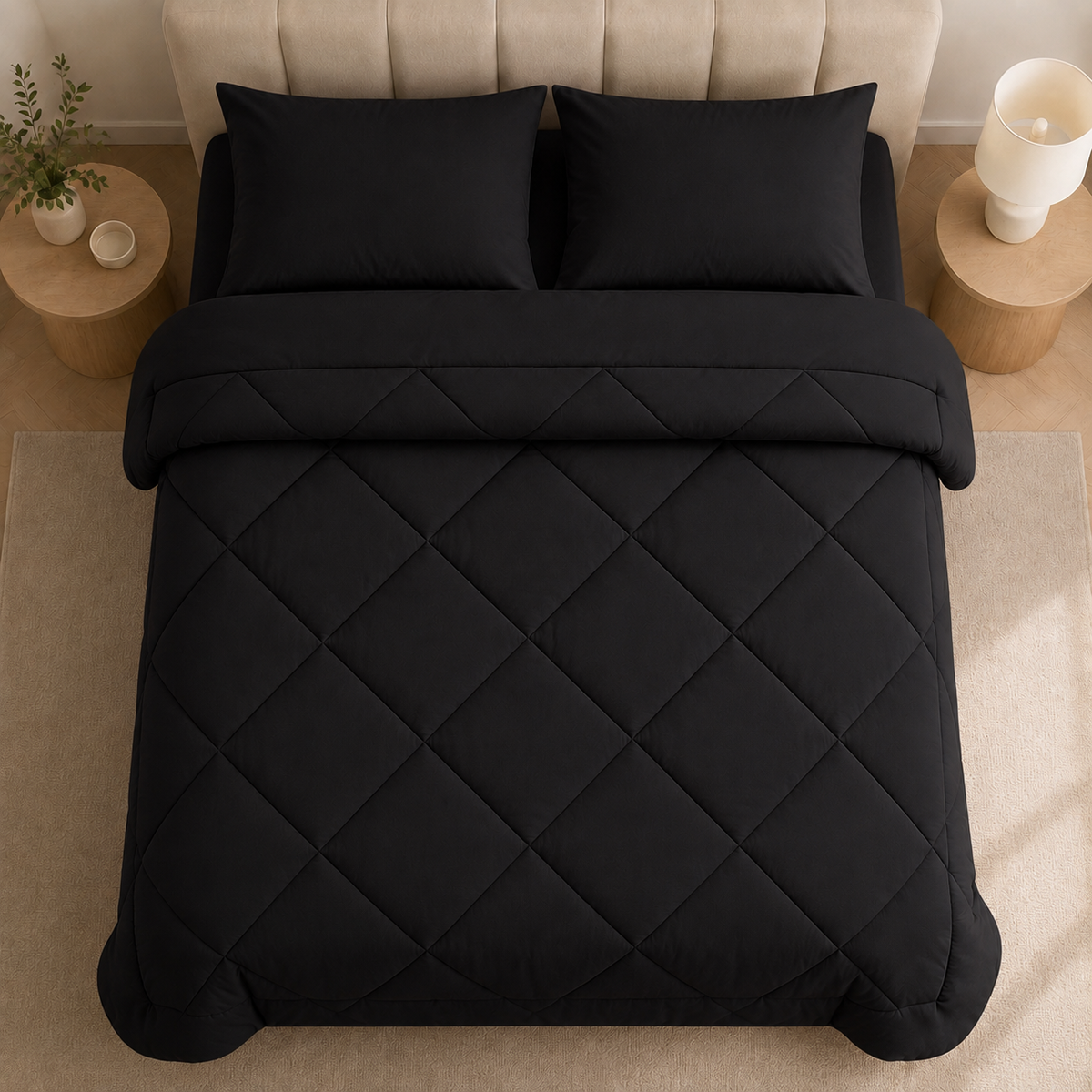 Quilted 2-in-1 duvet with diamond stitching on a bed