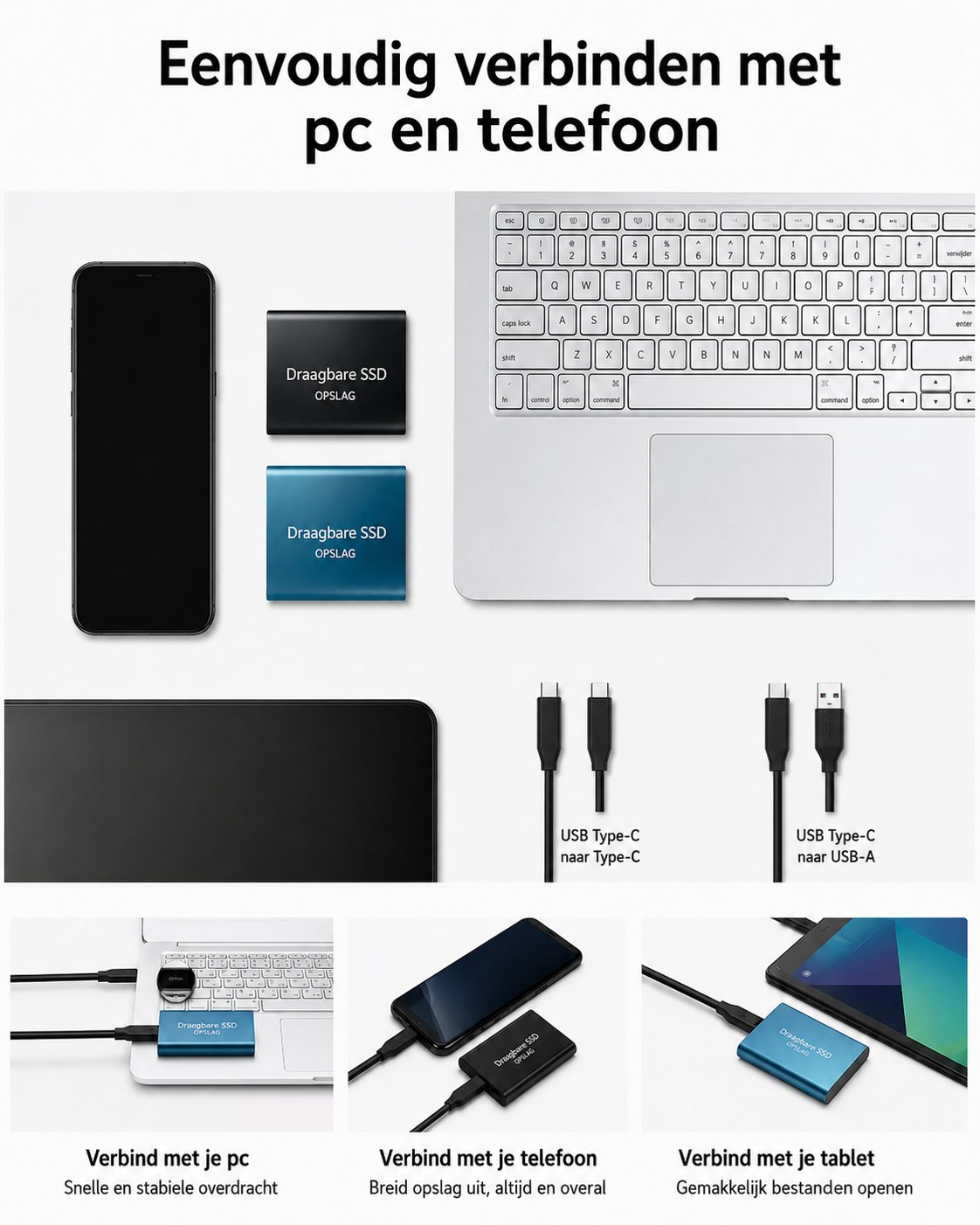 Portable external SSD with cable connection for computer file storage