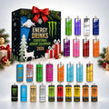 Black 2026 Christmas energy drink advent calendar box with festive artwork and 24 cans