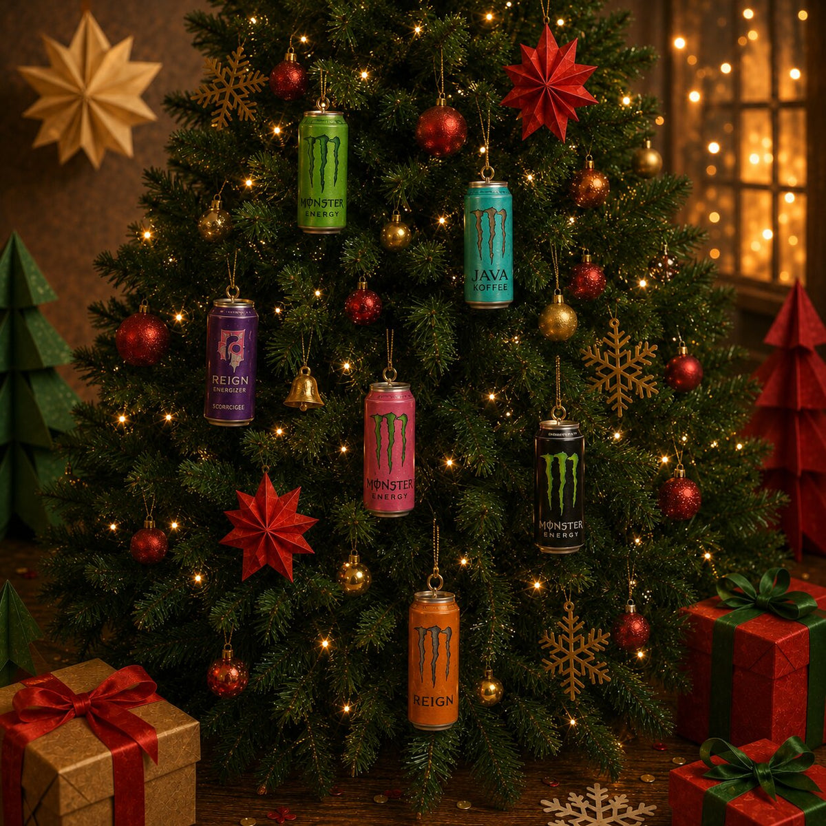 Black 2026 Christmas energy drink advent calendar box with festive artwork and 24 cans