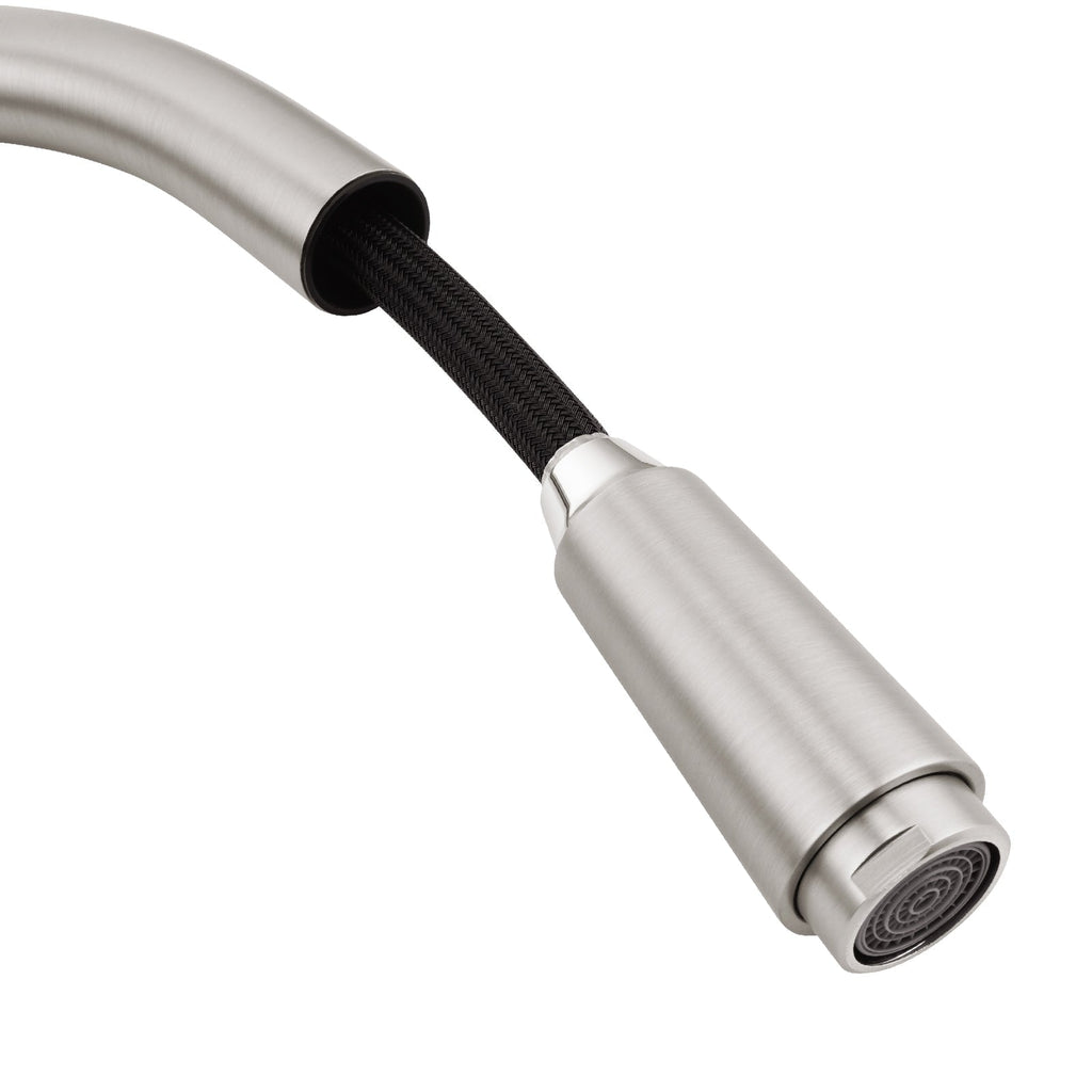 Brushed nickel pull out kitchen sink mixer tap with curved gooseneck spout