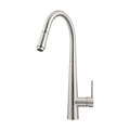 Brushed nickel pull out kitchen sink mixer tap with curved gooseneck spout