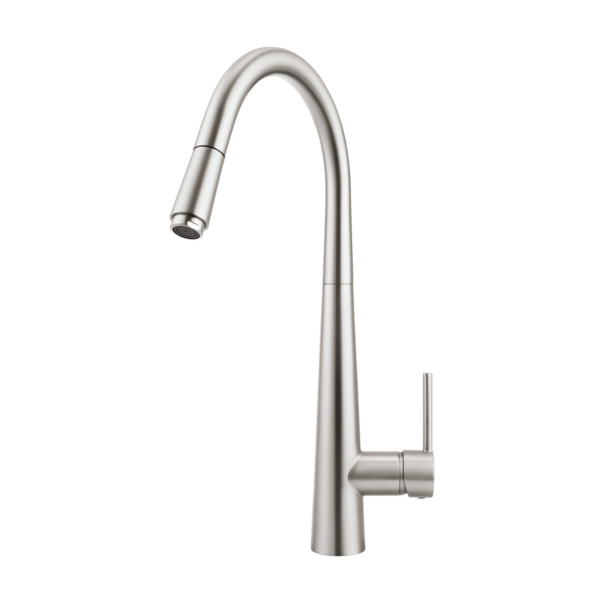 Brushed nickel pull out kitchen sink mixer tap with curved gooseneck spout