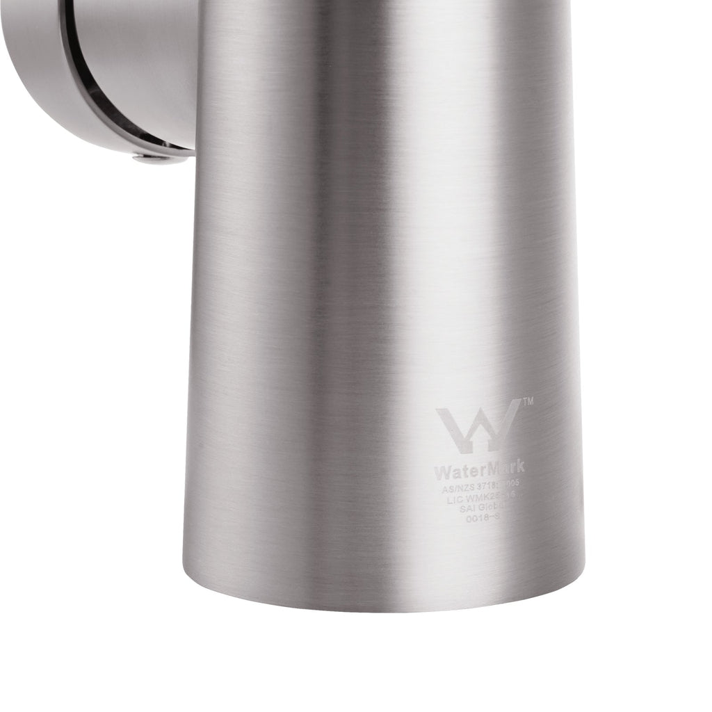 Brushed nickel pull out kitchen sink mixer tap with curved gooseneck spout
