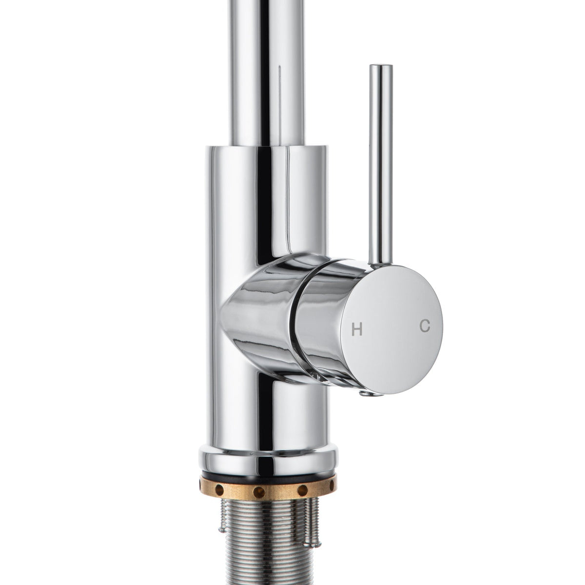 Chrome pull-out kitchen sink mixer tap with curved spout and side lever