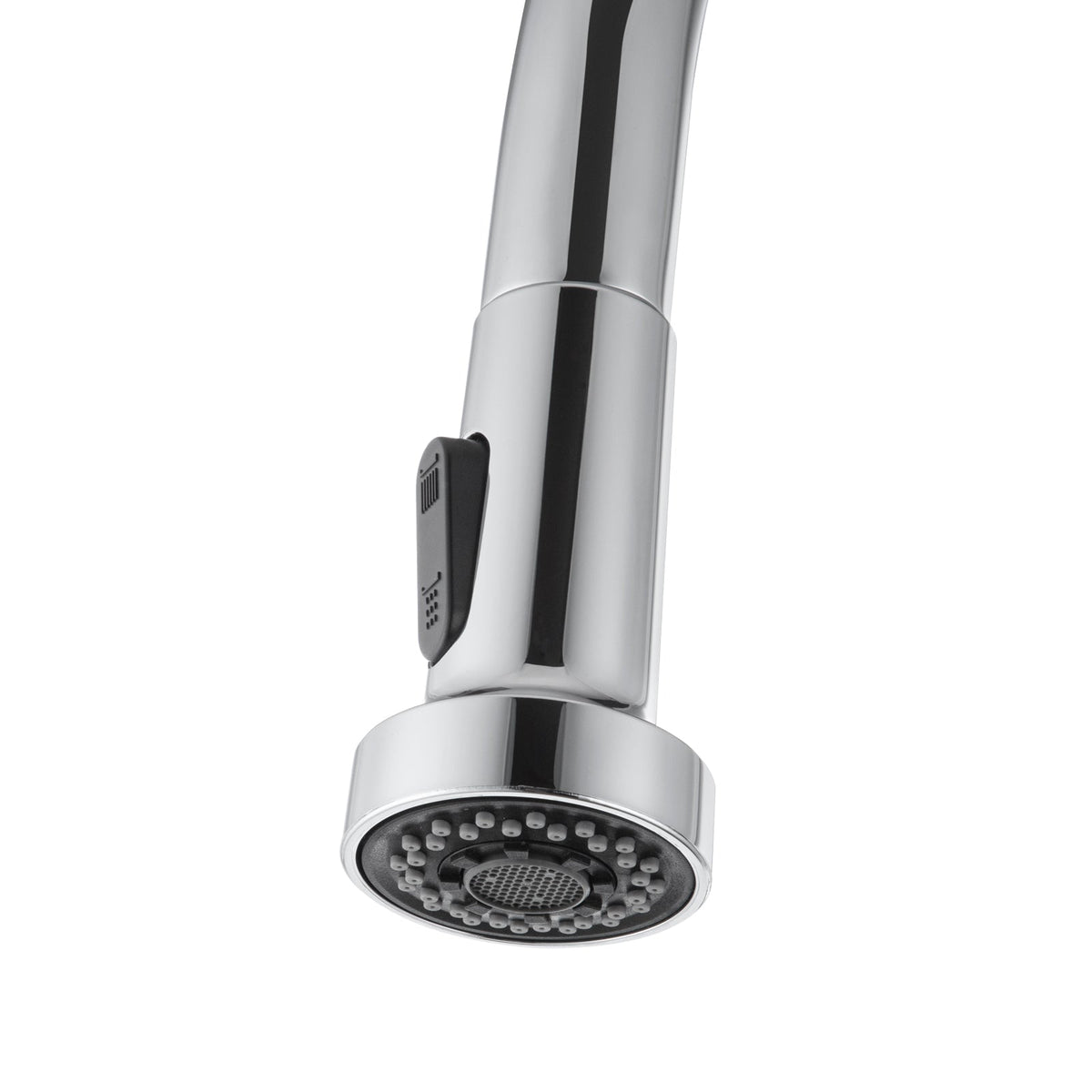 Chrome pull-out kitchen sink mixer tap with curved spout and side lever