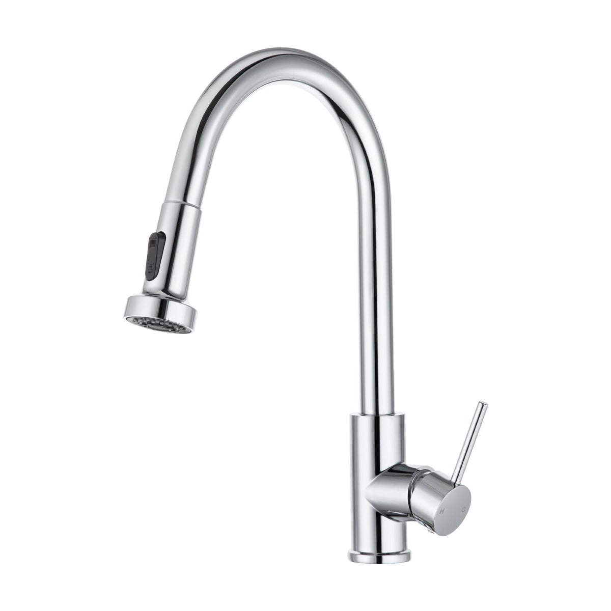 Chrome pull-out kitchen sink mixer tap with curved spout and side lever