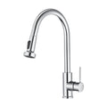 Chrome pull-out kitchen sink mixer tap with curved spout and side lever