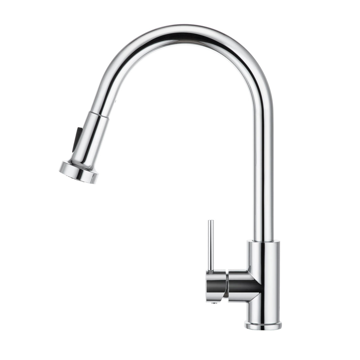 Chrome pull-out kitchen sink mixer tap with curved spout and side lever