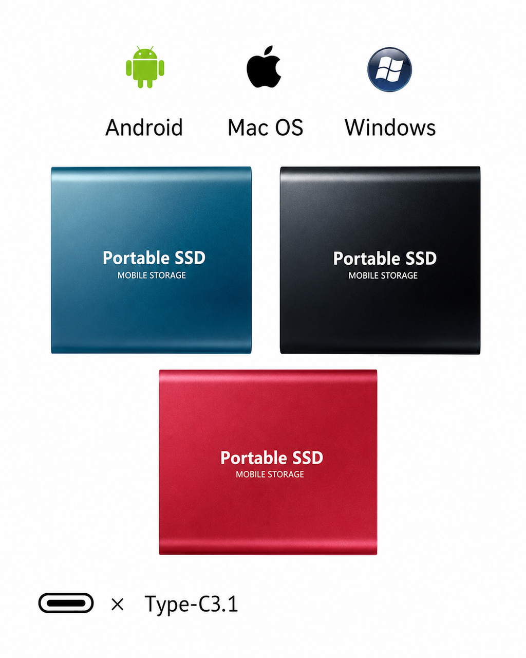 Portable external SSD with cable connection for computer file storage
