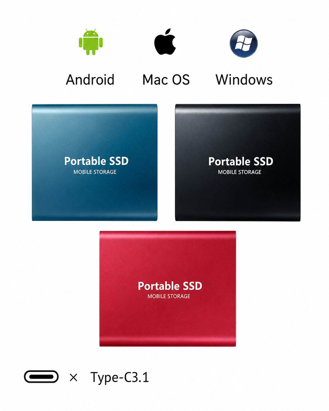 Portable external SSD with cable connection for computer file storage