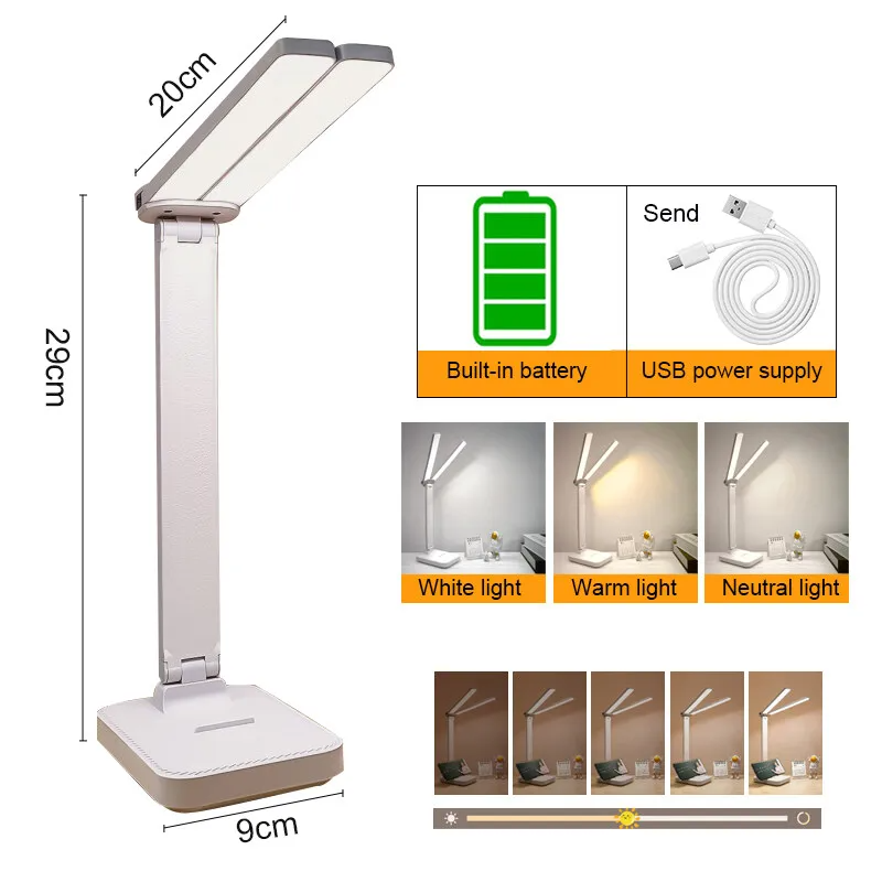 Foldable rechargeable LED desk lamp with touch control and USB cable