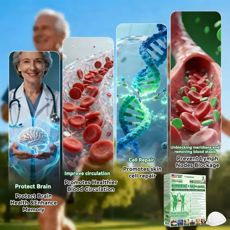 White round Berberine and NAD+ microneedle skin patches beside their green retail box